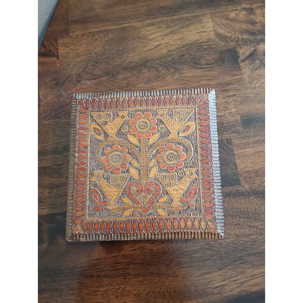 Vintage Handcrafted Wooden Trinket Box. Made In Poland Using Linden Wood. GVC
